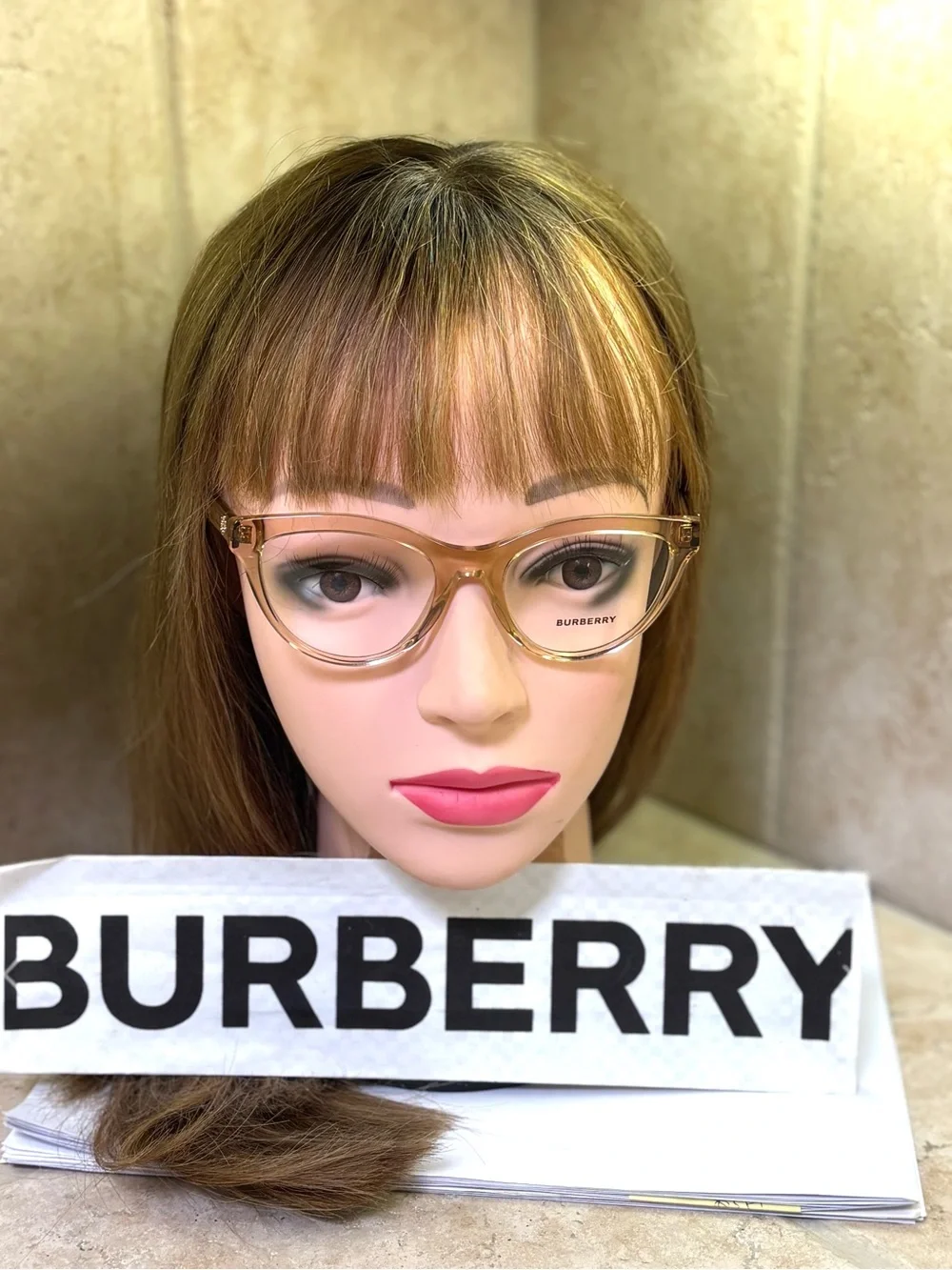 New Burberry B2311 3358 Translucent Peach Cat-Eye Eyeglasses